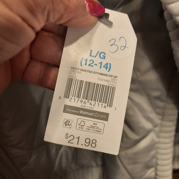 NWT Womend Time and Tru Gray Quilted Jacket Large 12-14 - Picture 3 of 5